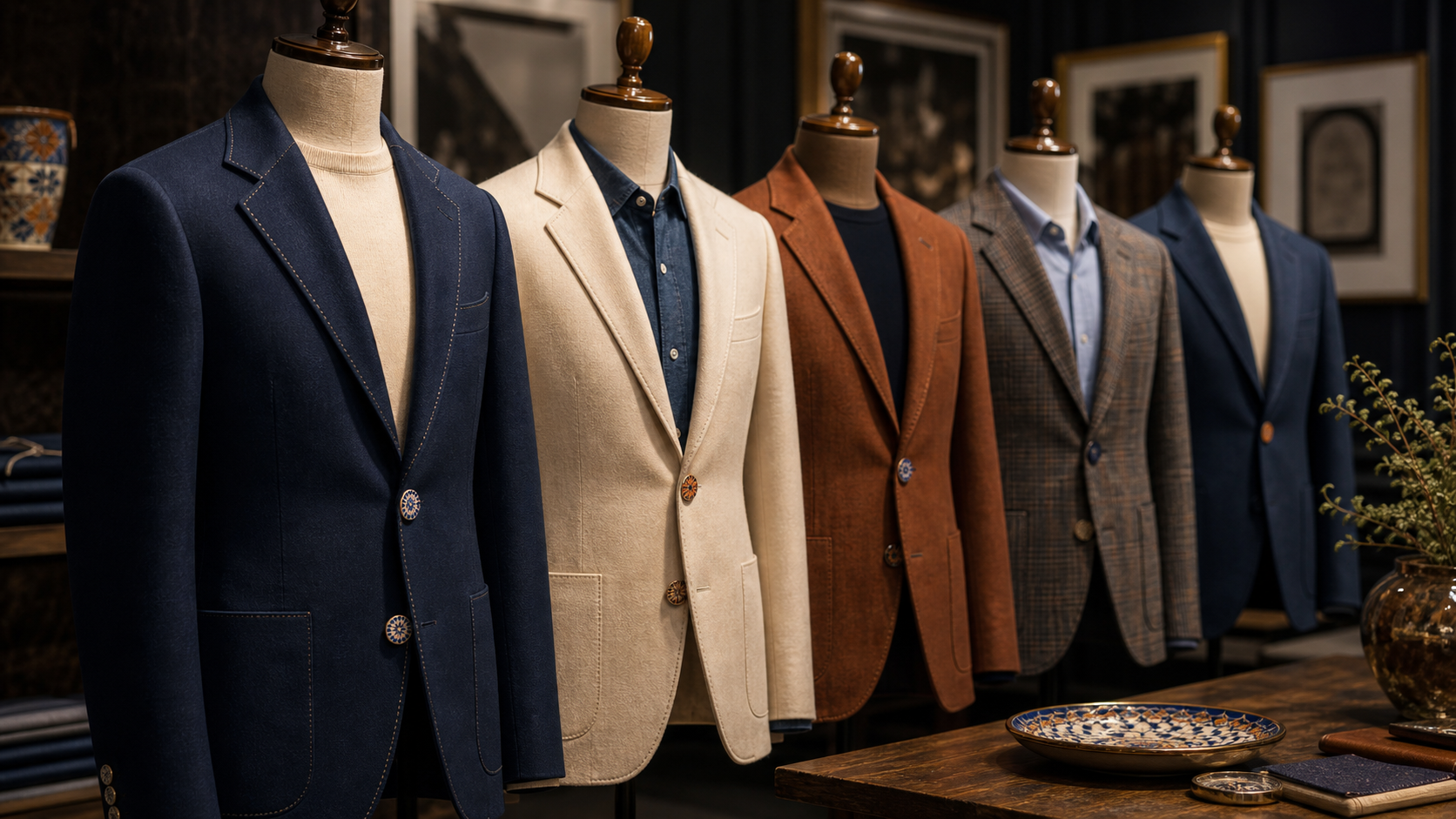 Bespoke blazer collection with ceramic mosaic details